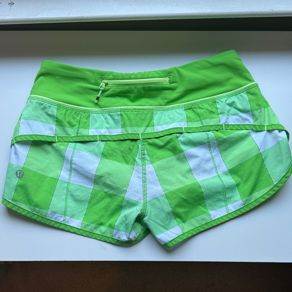 lululemon athletica Green and White Checkered Athletic Shorts - Picture 2 of 3